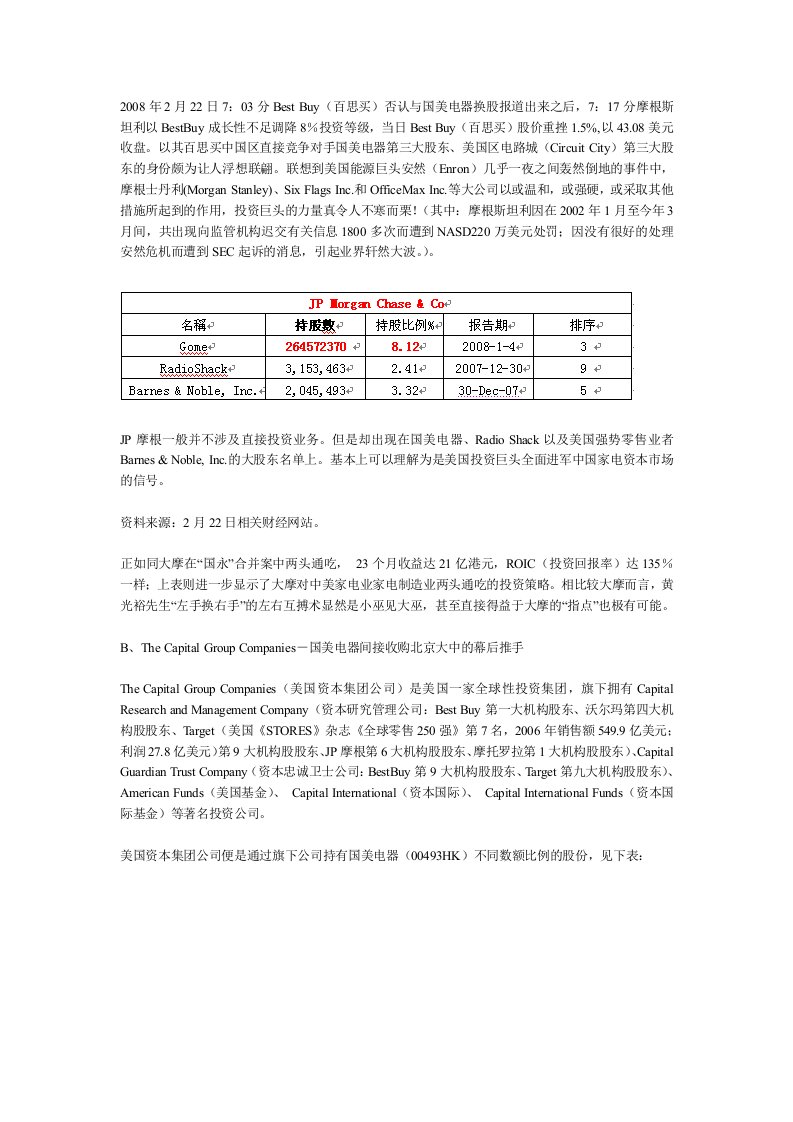 国美电器收购三联商社百思买第一大机构股东或是幕后推手(2)