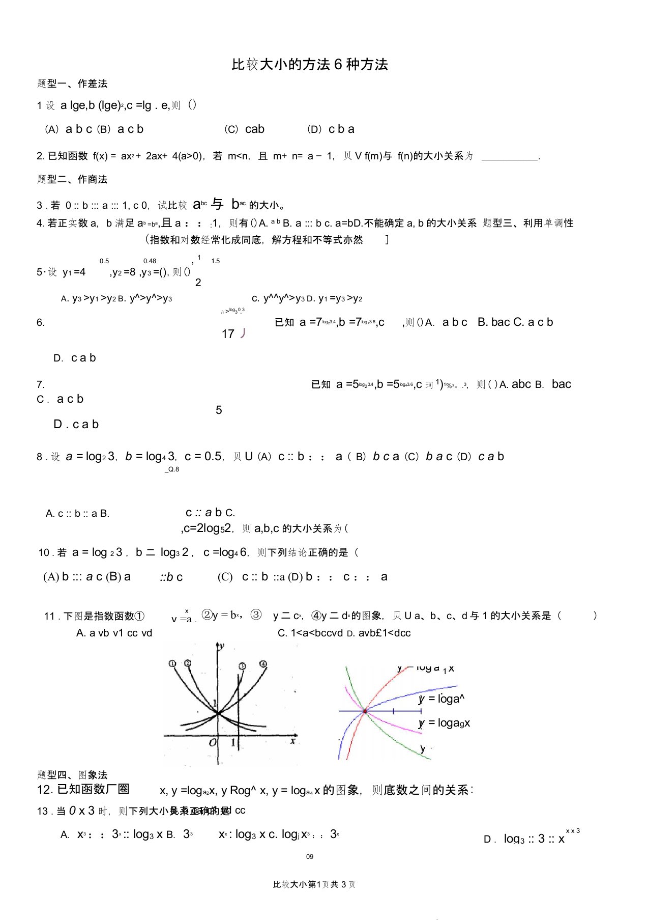 高中数学比较大小题型总结