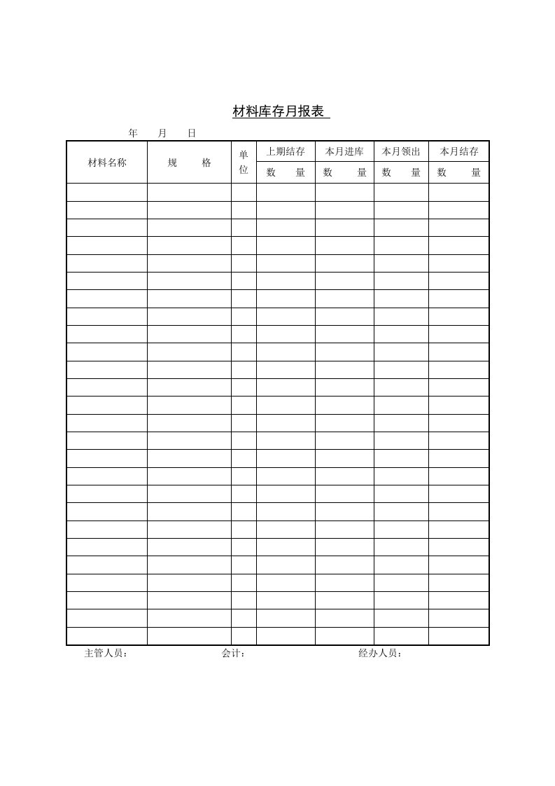 材料库存月报表格