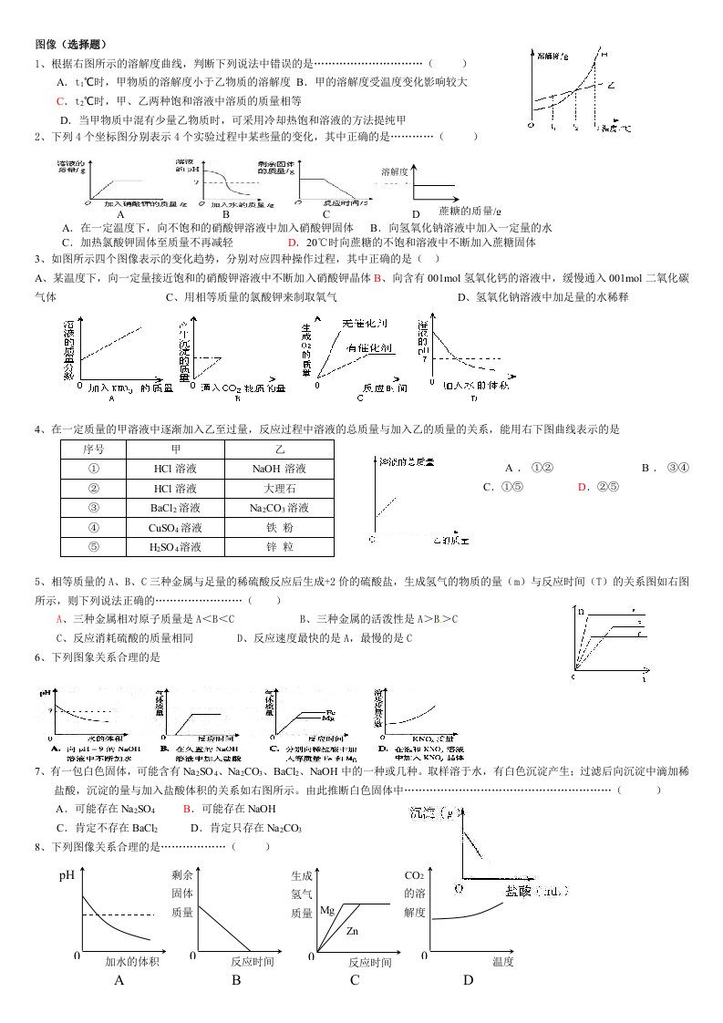 中考化学选择题专题分类汇总