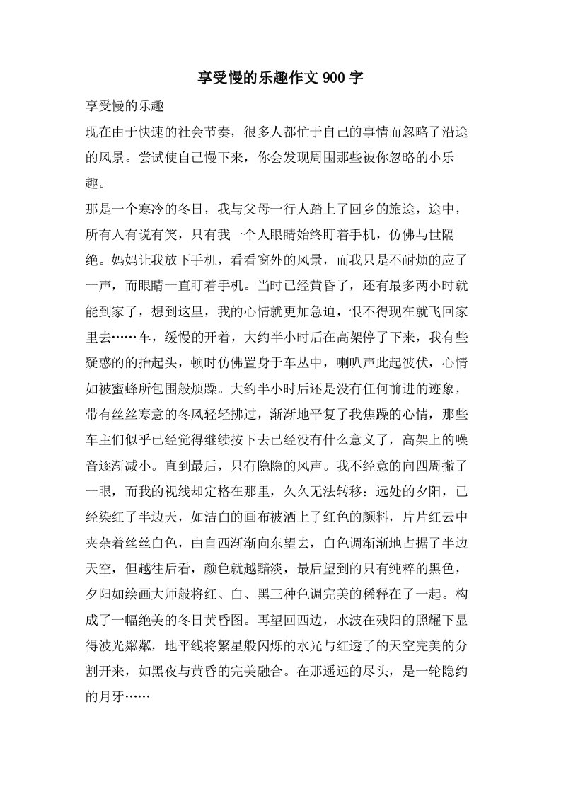 享受慢的乐趣作文900字