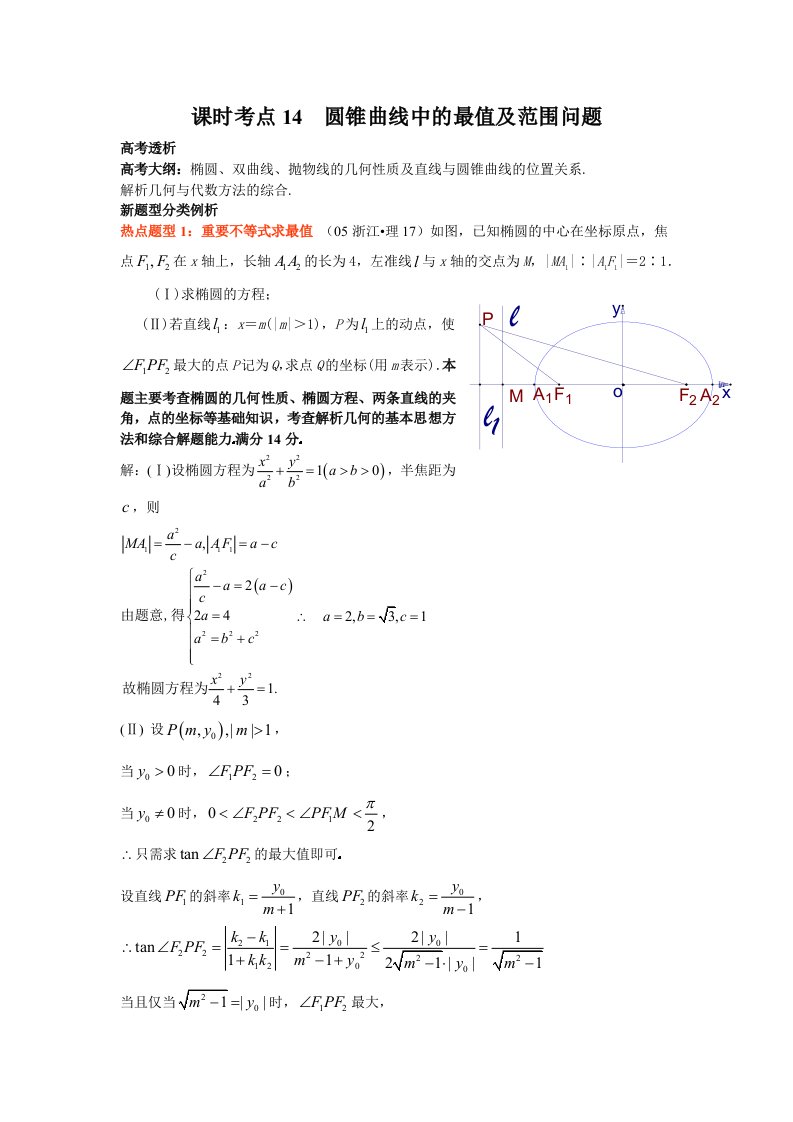 高三数学教案--圆锥曲线中的最值及范围问题