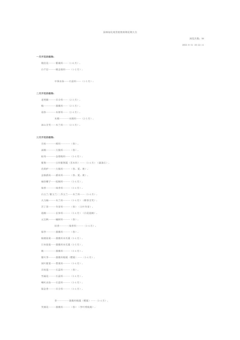 园林工程-园林绿化观赏植物果期花期大全