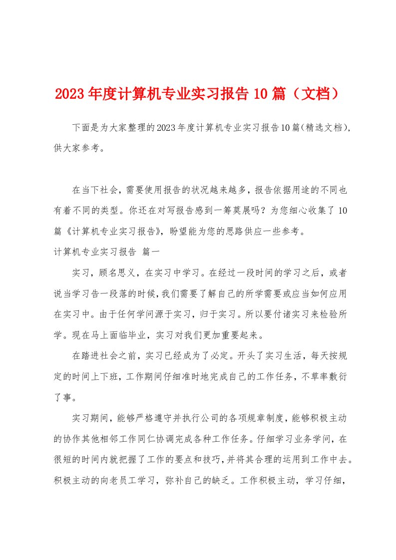 2023年度计算机专业实习报告