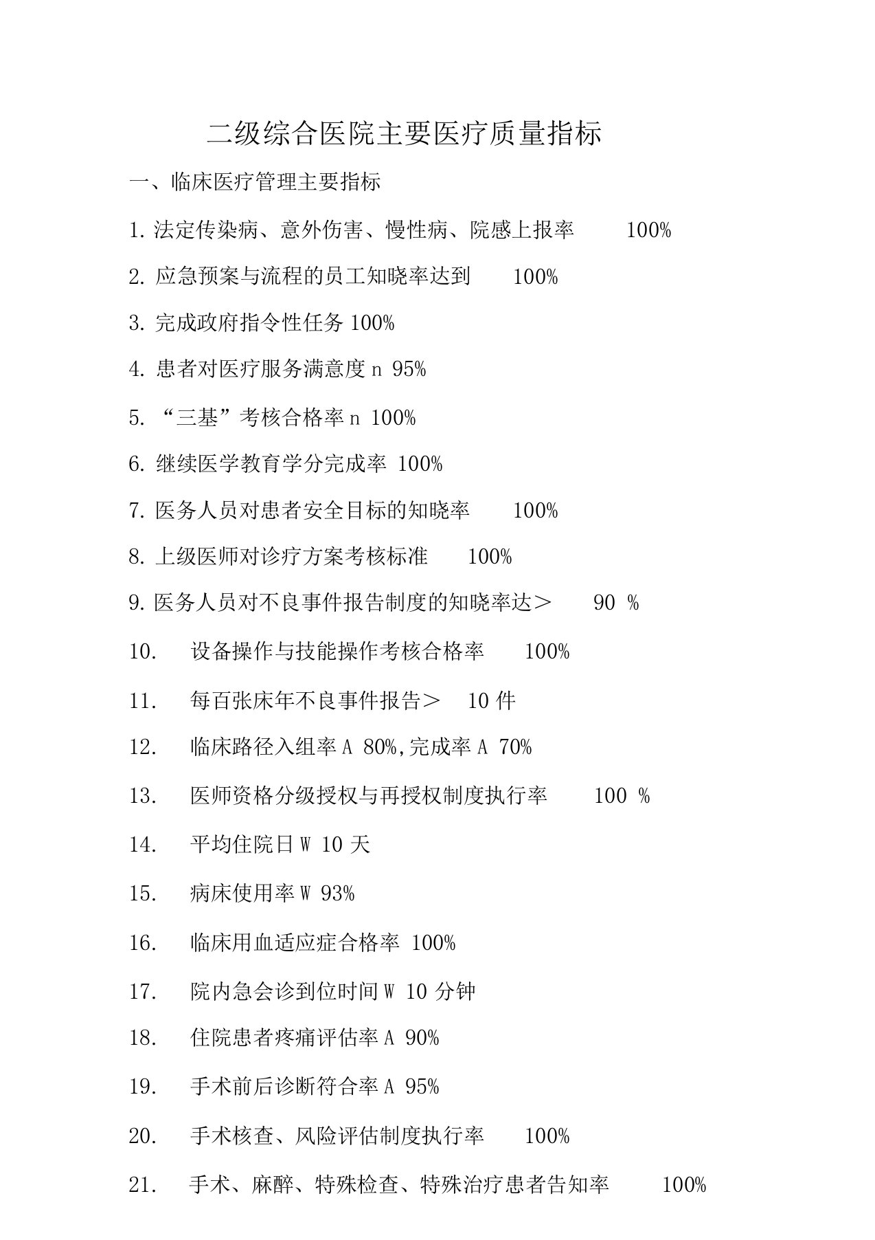 二级综合医院主要医疗质量指标