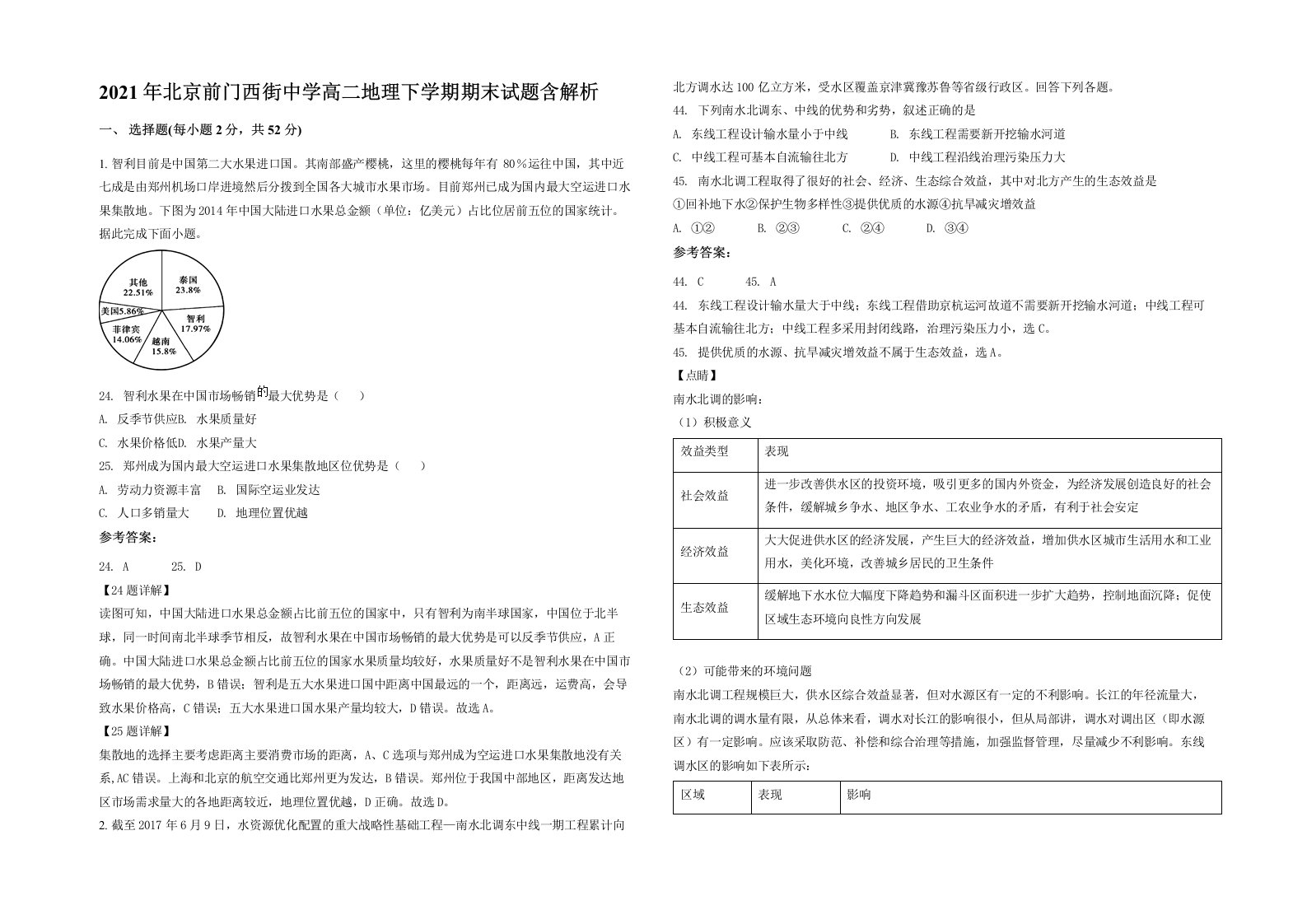 2021年北京前门西街中学高二地理下学期期末试题含解析