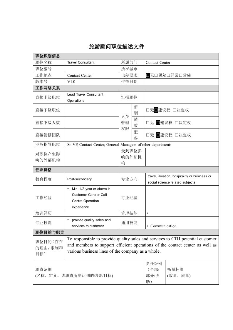 旅游顾问岗位职责(英文版)