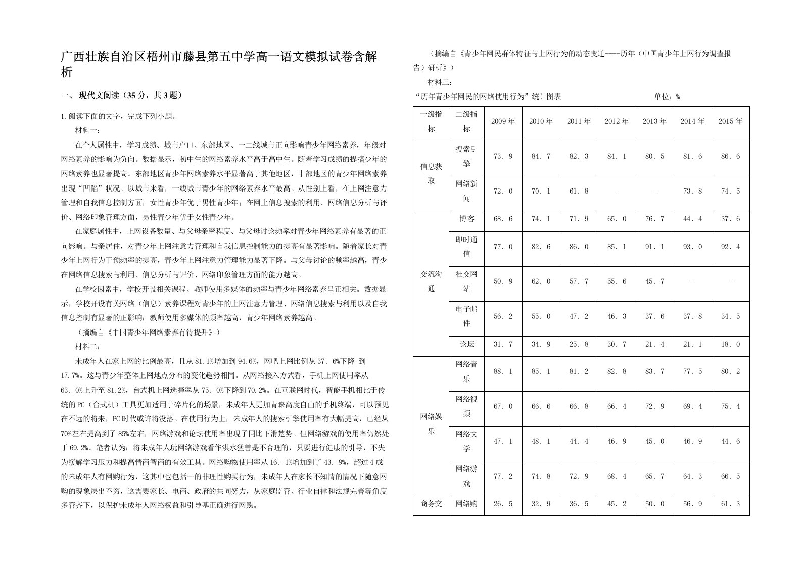 广西壮族自治区梧州市藤县第五中学高一语文模拟试卷含解析