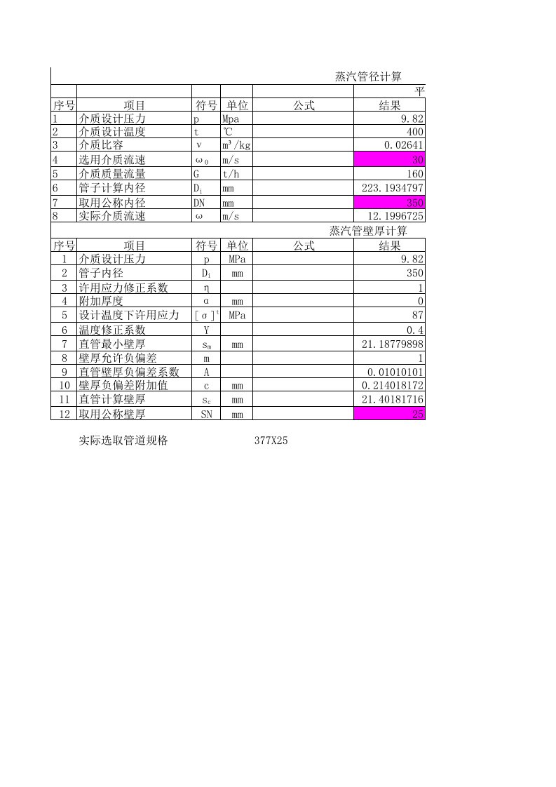 蒸汽管道管径、保温厚度计算