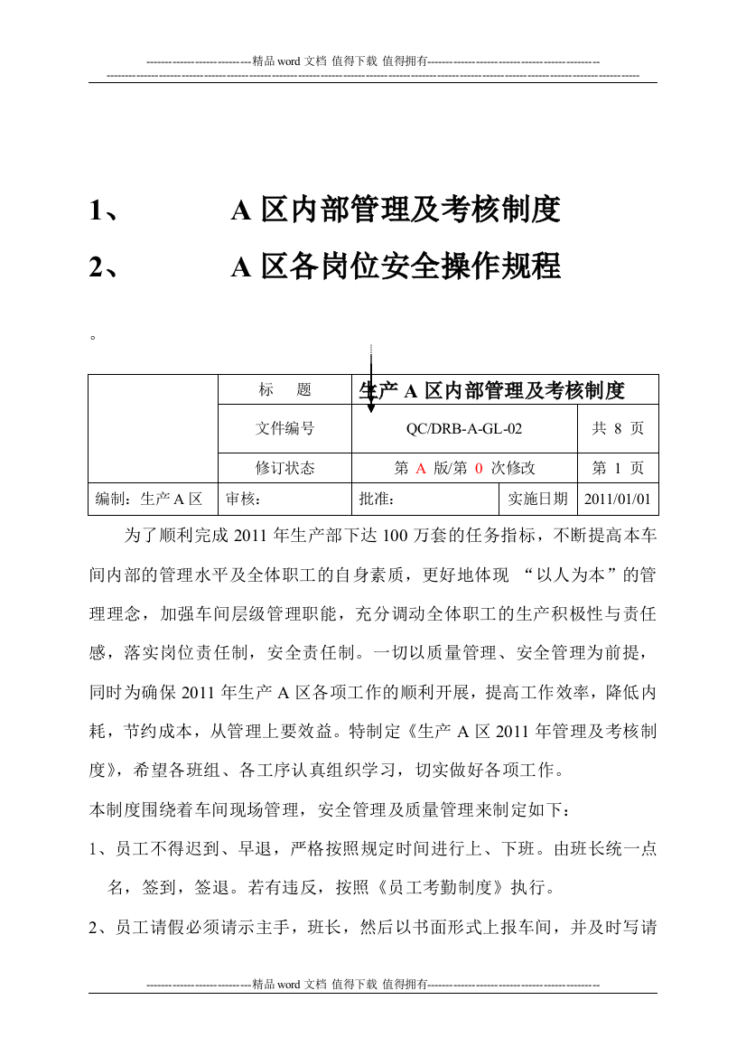 A区管理制度、操作规程