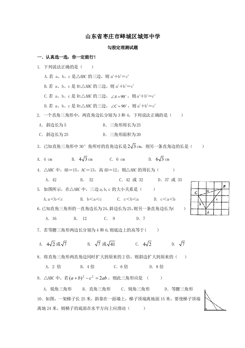 【小学中学教育精选】山东枣庄峄城区城郊中学09-10学年九年级单元测试12