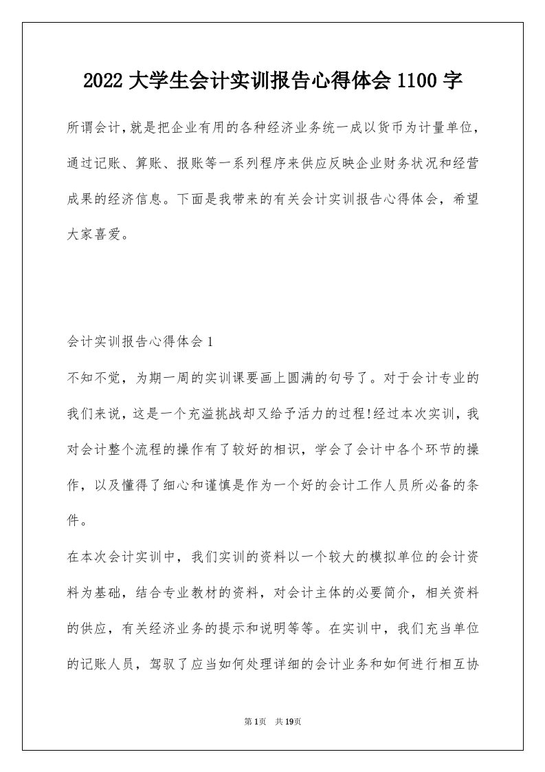 2022大学生会计实训报告心得体会1100字