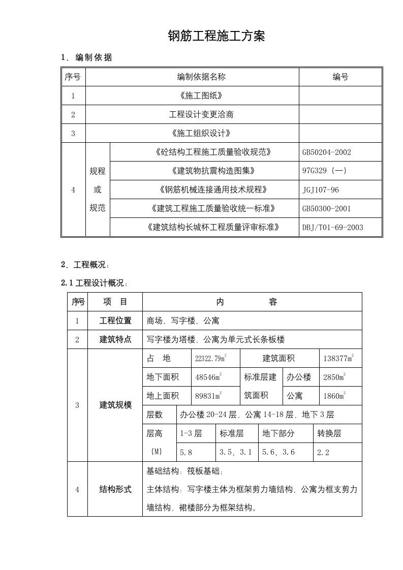 钢筋工程施工方案概况(doc