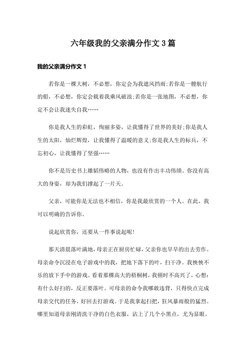 六年级我的父亲满分作文3篇