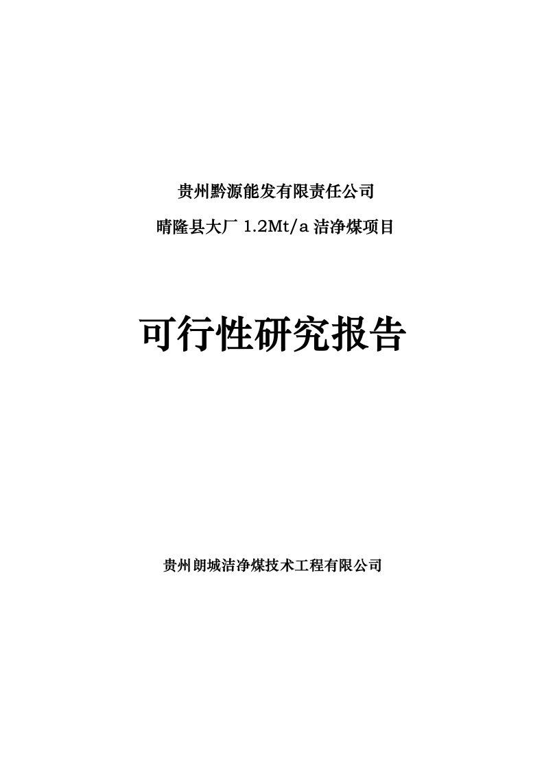 大厂选煤厂12mta洁净煤项目可行性研究报告终版