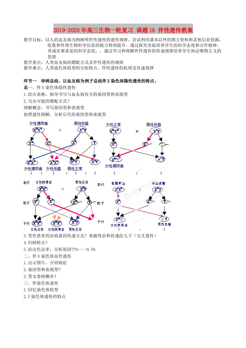 2019-2020年高三生物一轮复习