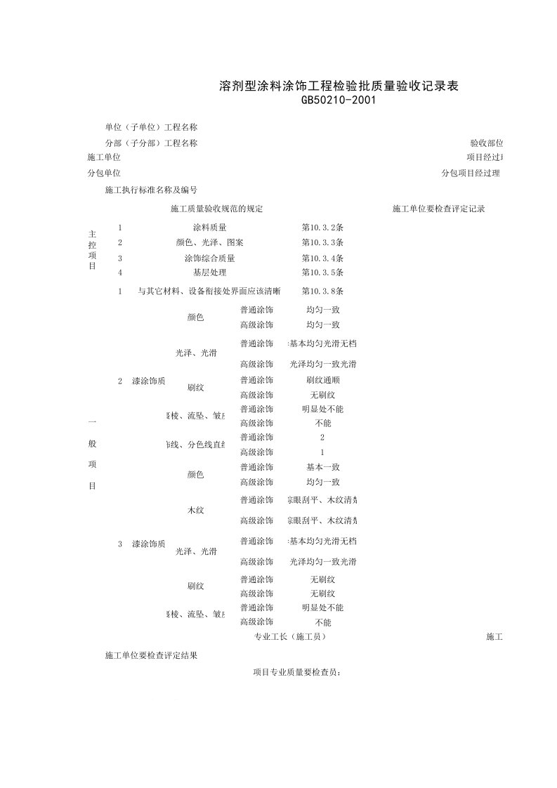 030802_溶剂型涂料涂饰工程检验批质量验收记录表