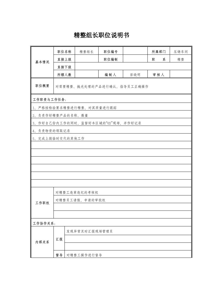 精选精整组长岗位职责说明