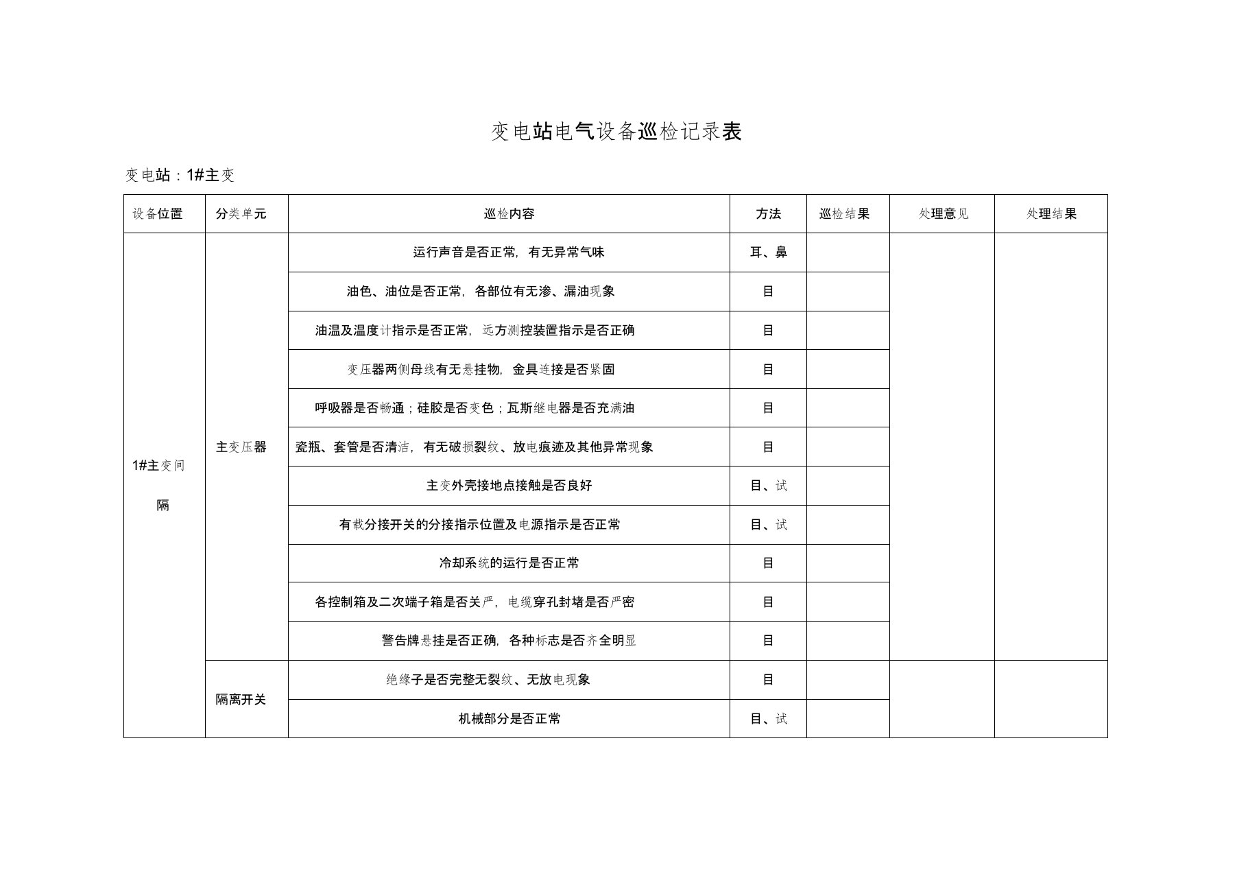 变电站巡检记录表