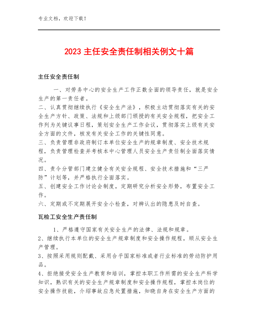 2023主任安全责任制例文十篇