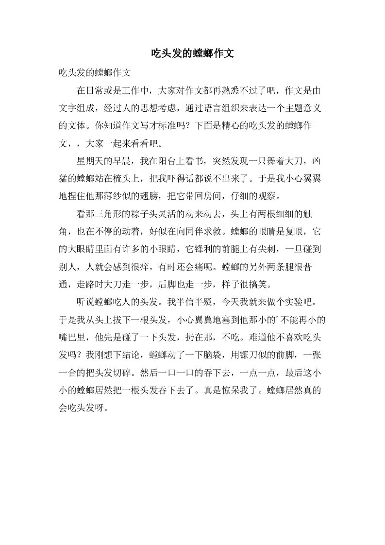 吃头发的螳螂作文