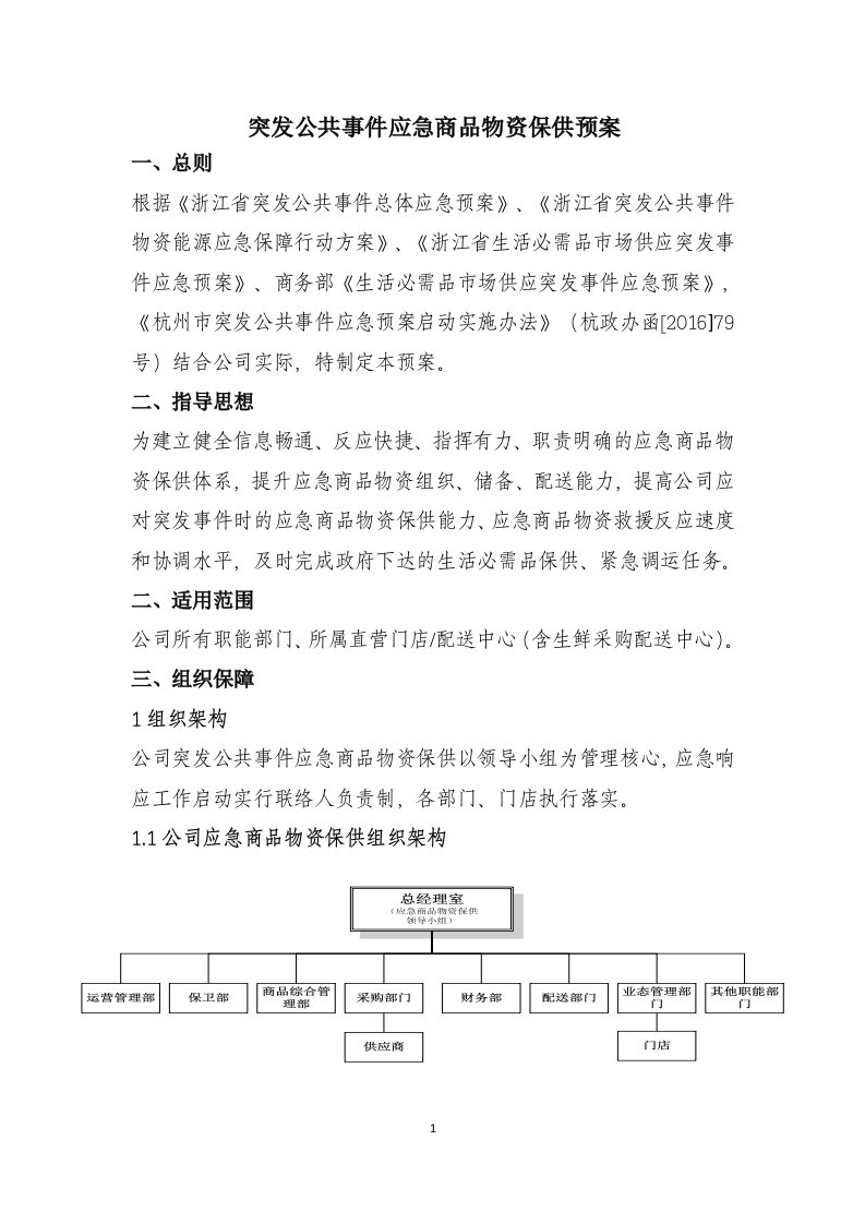 突发公共事件应急商品物资保供预案