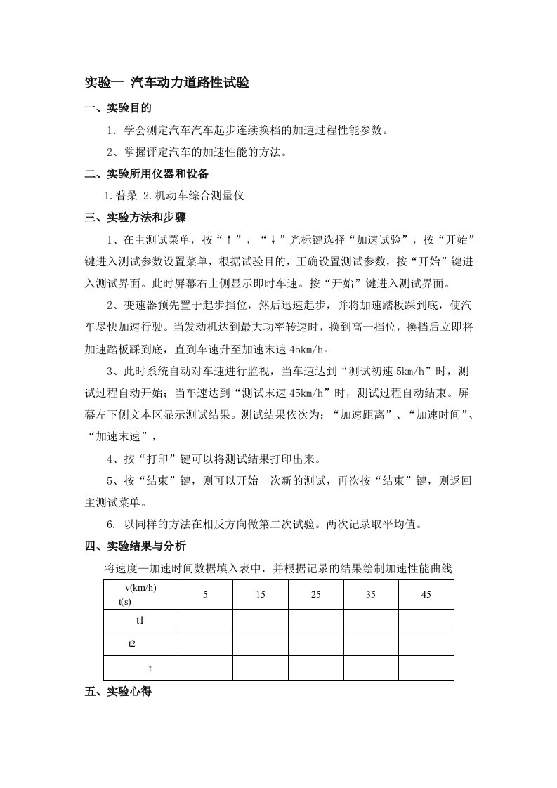 汽车理论实验报告