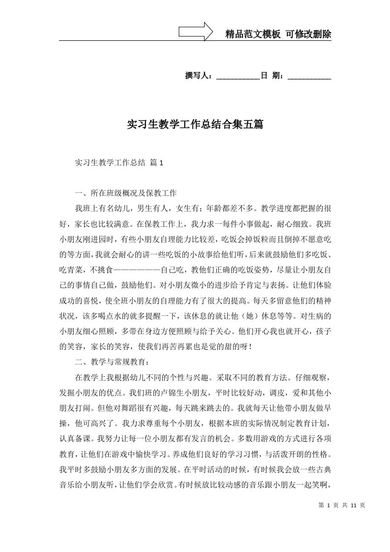 实习生教学工作总结合集五篇