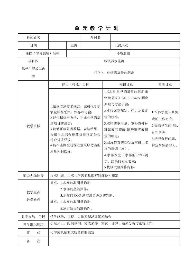 化学需氧量的测定电子教案