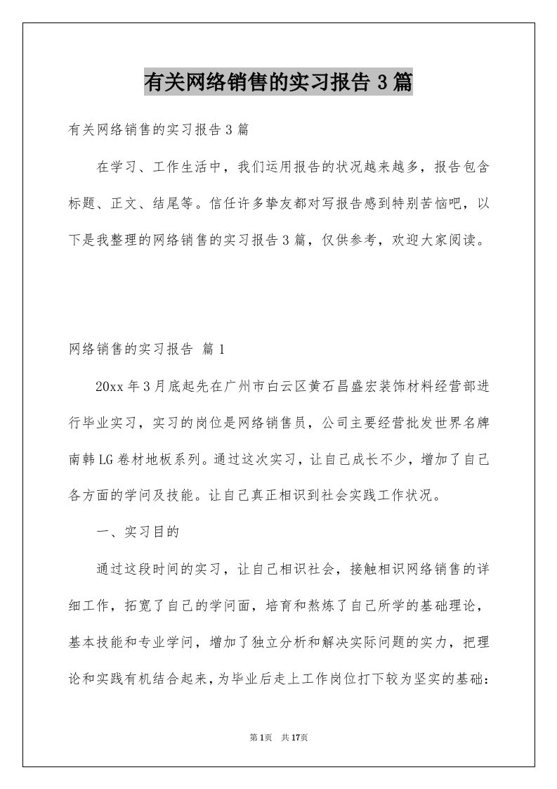 有关网络销售的实习报告3篇