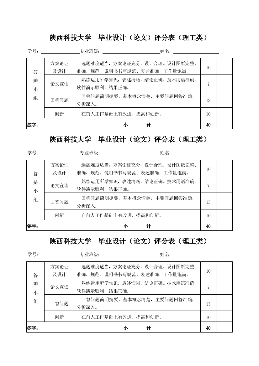 毕业设计(论文)打分表.(答辩用)