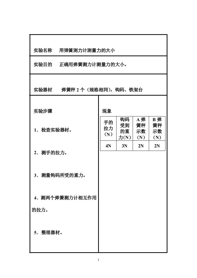 用弹簧测力计测量力的大小实验报告