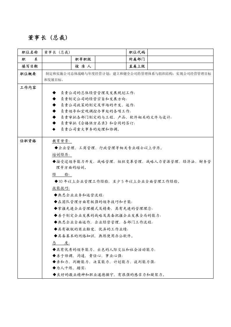 岗位职责-某it企业总裁岗位职责