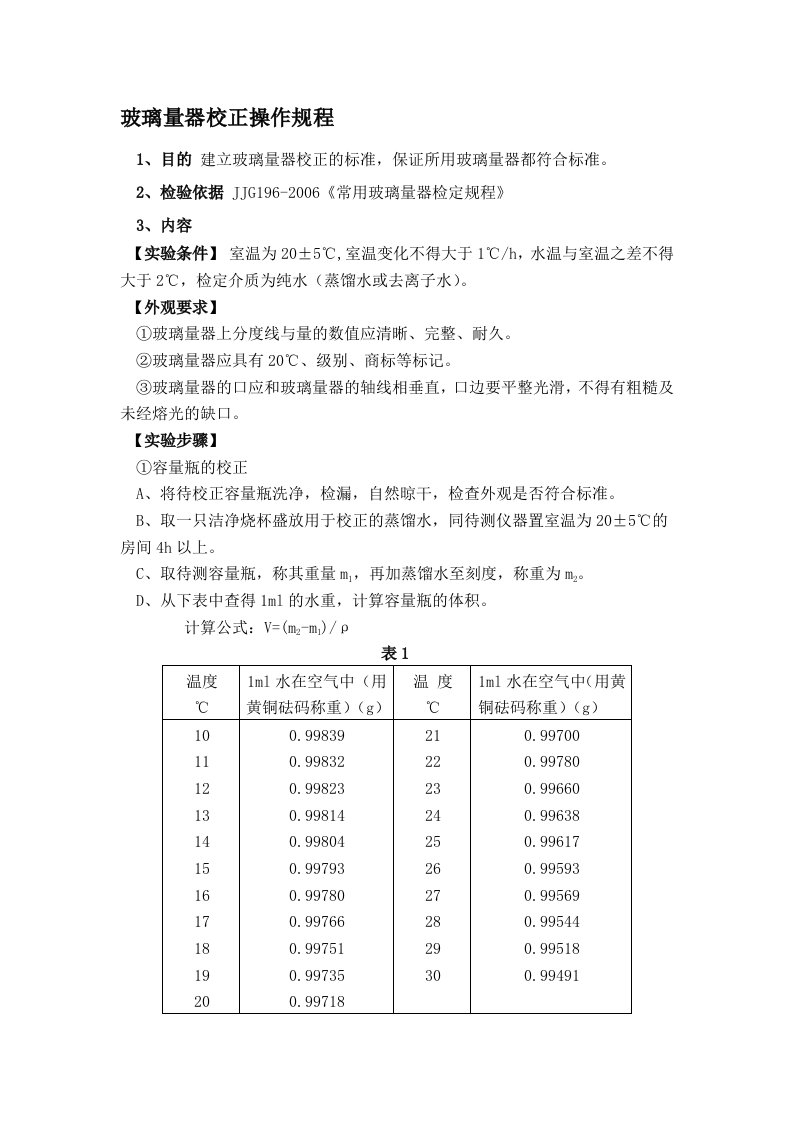 玻璃仪器校正操作规程