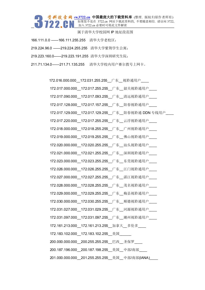 属于清华大学校园网IP地址段范围(DOC