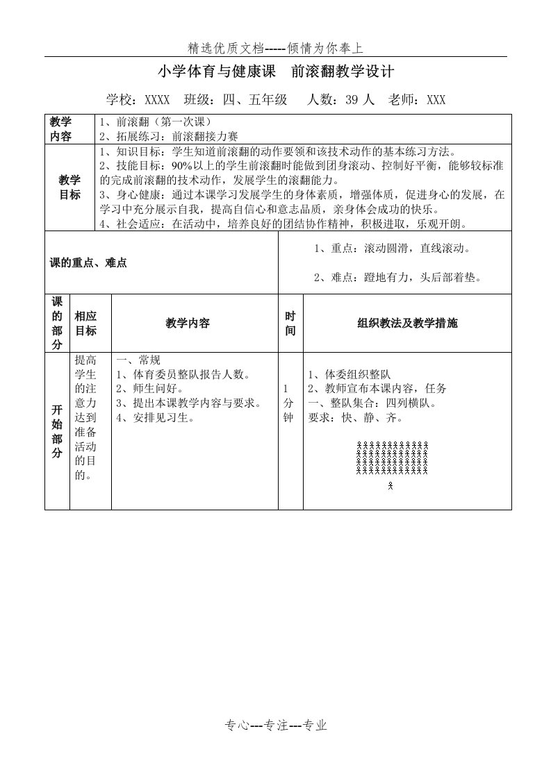 小学体育前滚翻教案(共5页)