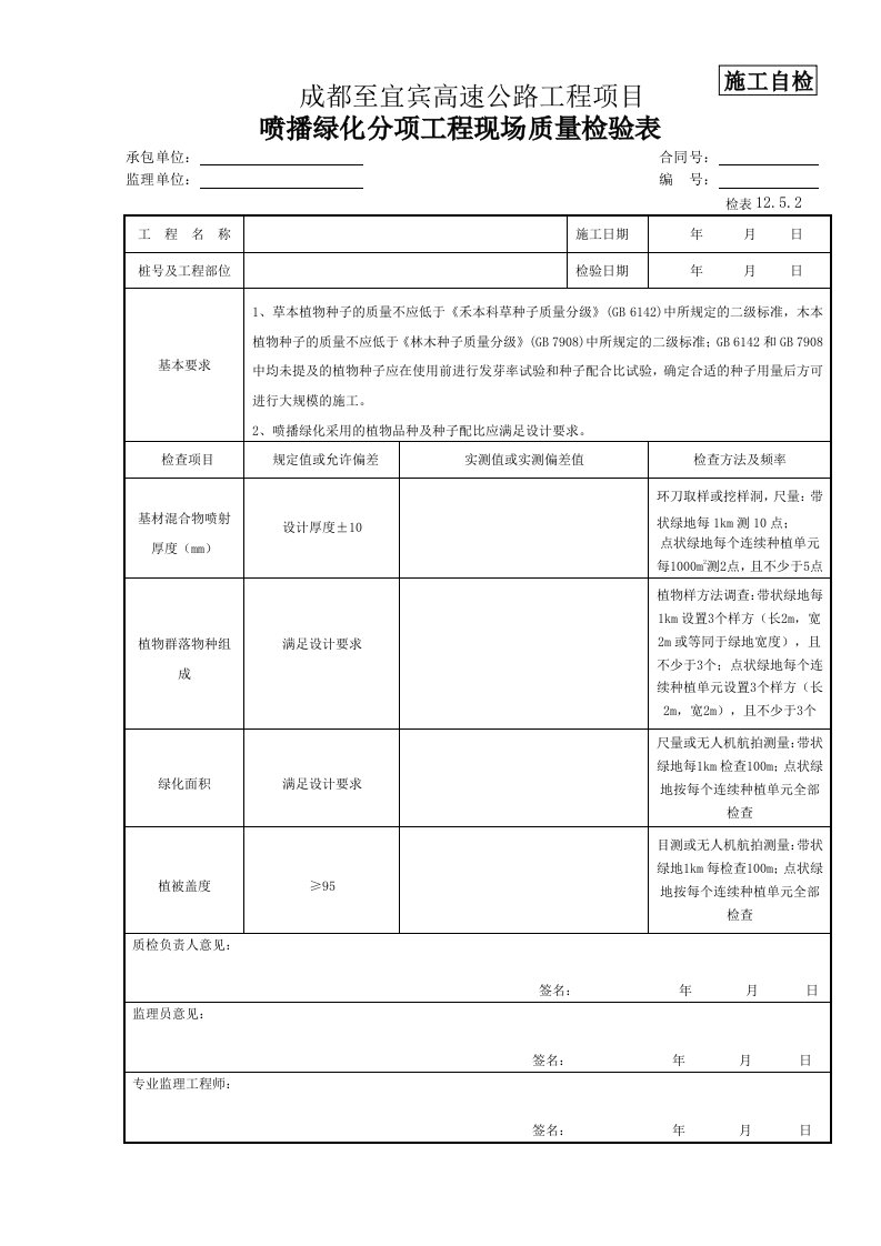 12.5.2喷播绿化现场质量检验表