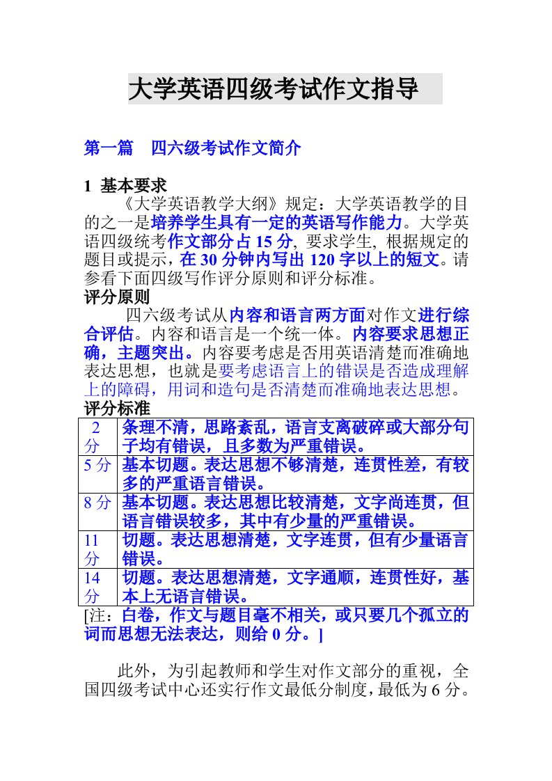 大学英语四级考试作文指导