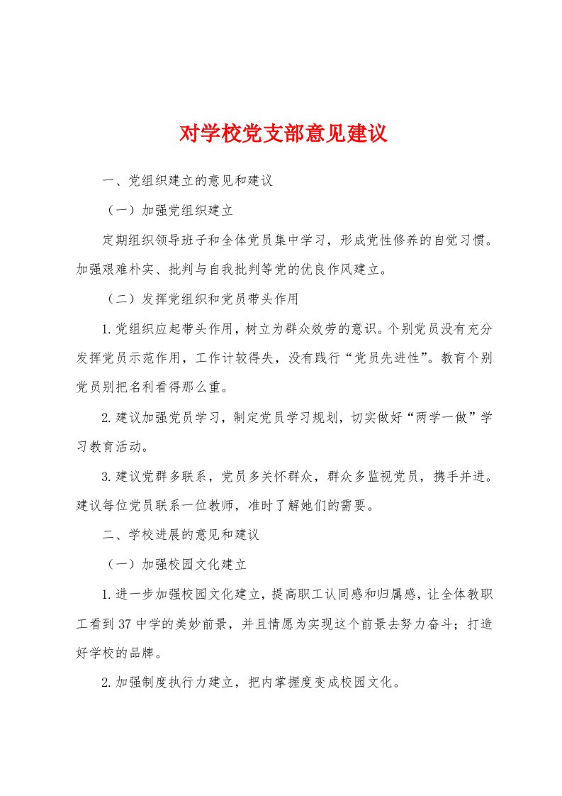 对学校党支部意见建议