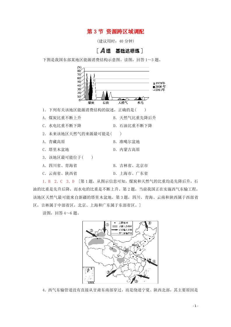 2020_2021学年新教材高中地理第4章区际联系与区域协调发展第3节资源跨区域调配课时分层作业含解析新人教版选择性必修2