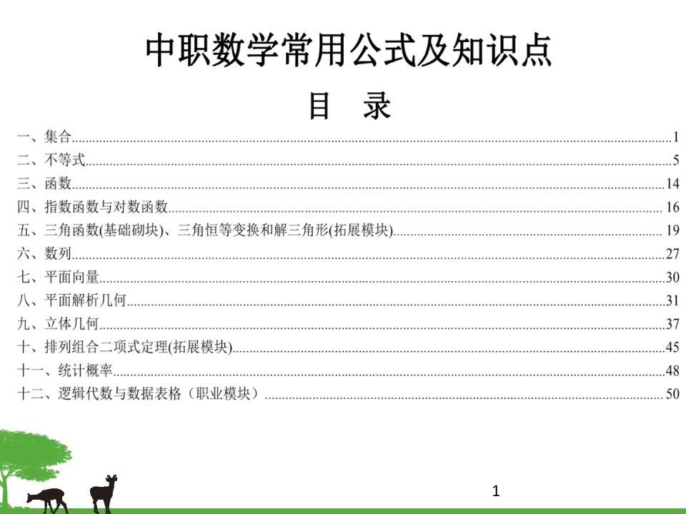 中职数学对口升学考试复习常用公式及知识点总结填空图片版课件