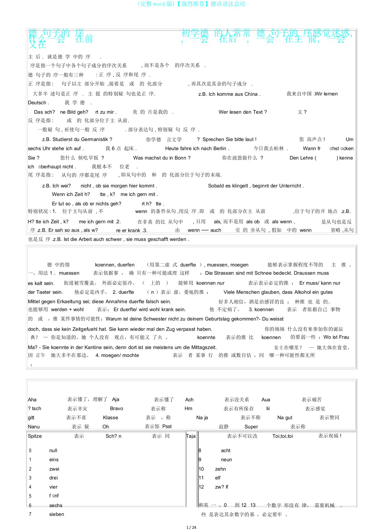 完整word版强烈德语语法总结