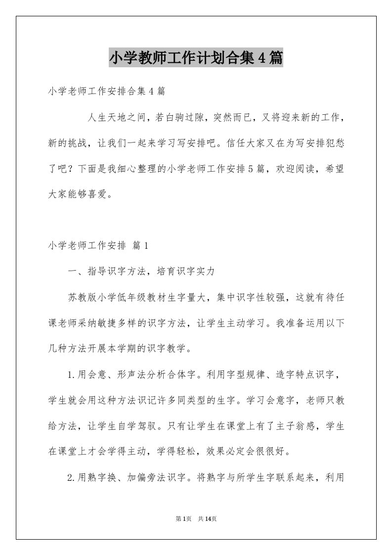 小学教师工作计划合集4篇