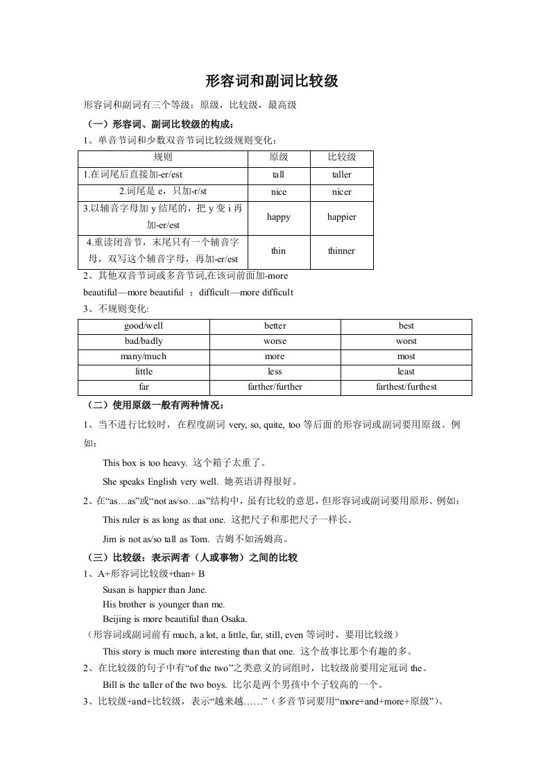 形容词比较级知识讲解及练习含答案