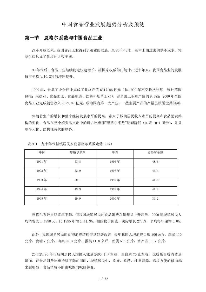 中国食品行业发展趋势分析及预测