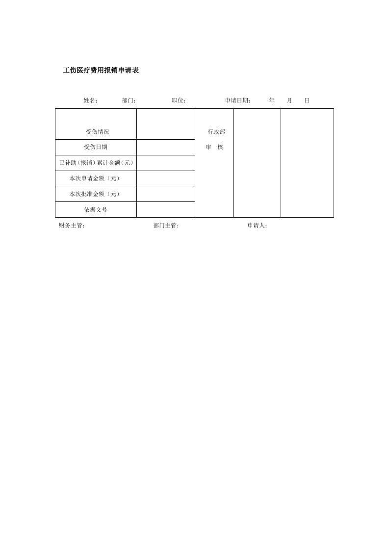 工伤医疗费用报销申请表（DOC格式）