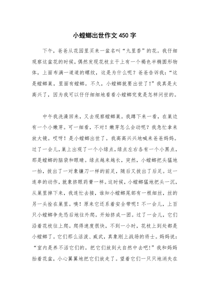 小螳螂出世作文450字