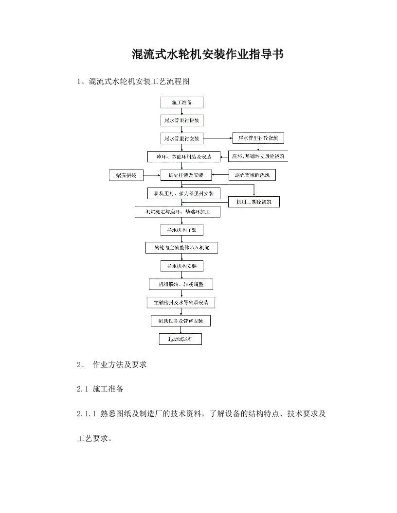 混流式水轮机安装作业指导书