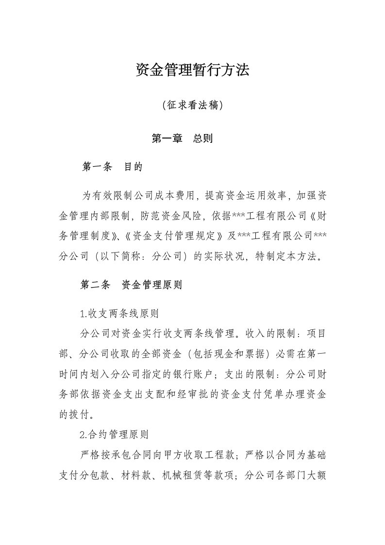 公司资金管理暂行办法