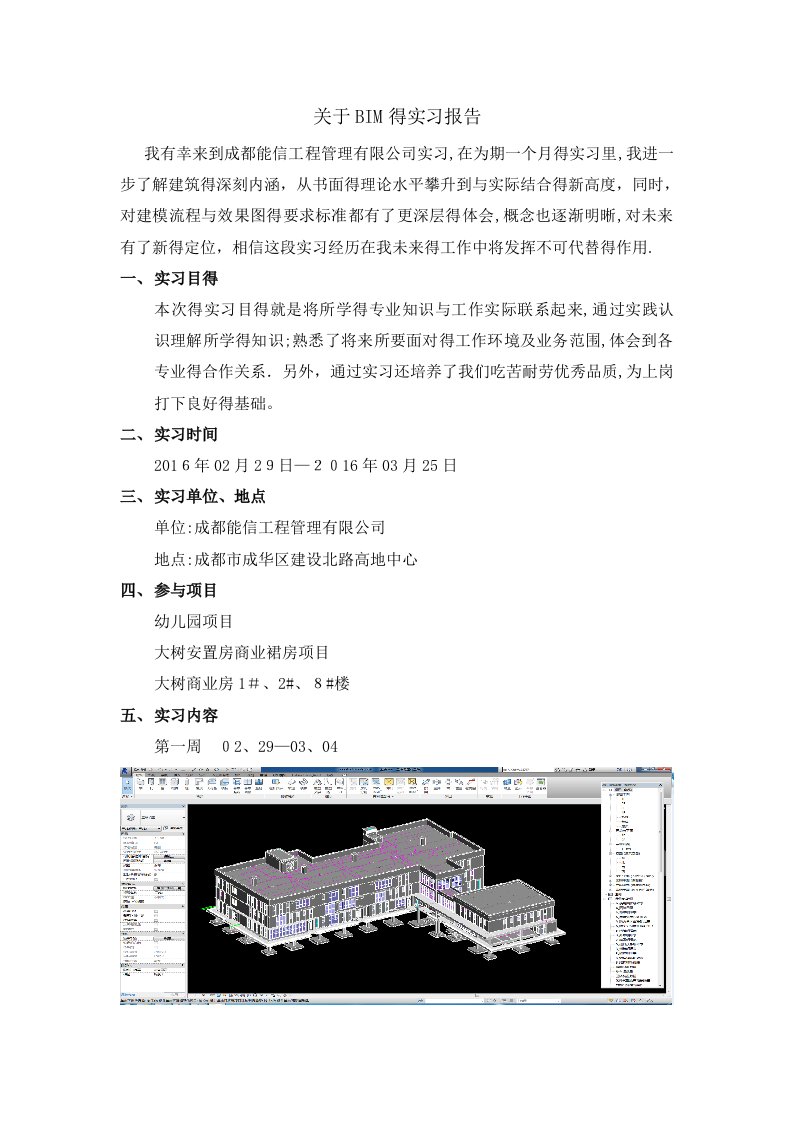 关于BIM毕业实习报告